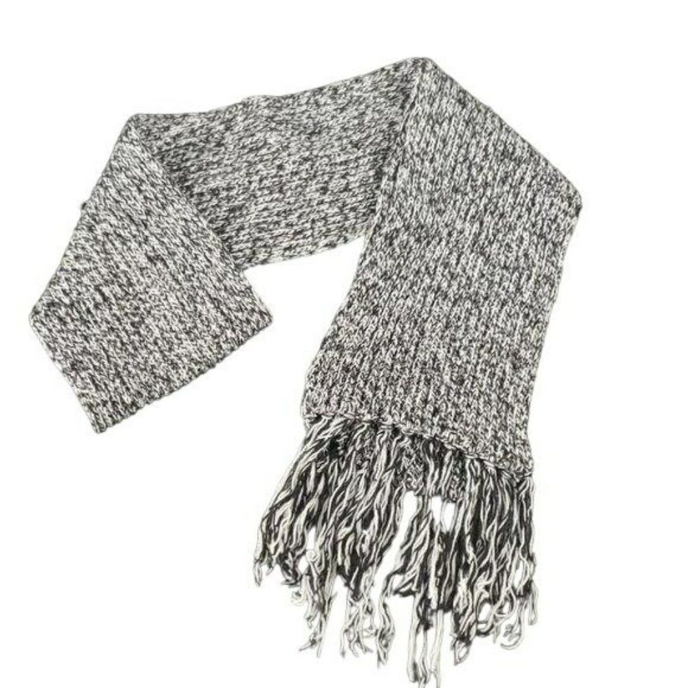Black Soot Marled Metallic Knit Fringe Scarf FG41T308